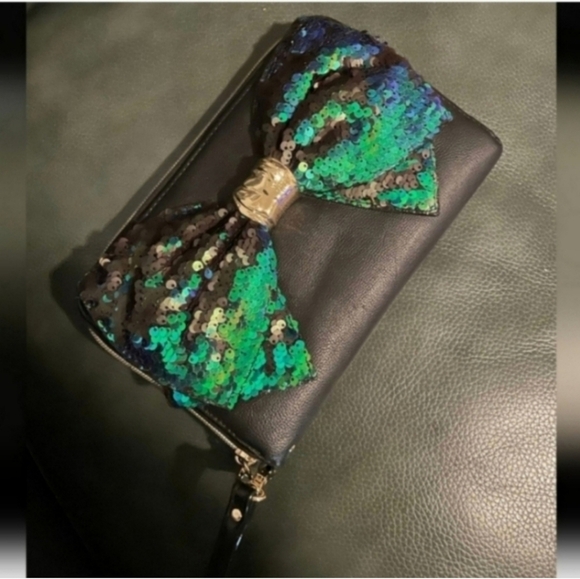 🍁🍂SUPER RARE MERMAID SEQUIN BIG BOW WALLET BETSEY JOHNSON - Picture 5 of 7